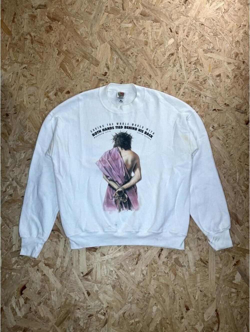 Vintage Fruit of the Loom Jesus Sweatshirt Mens Large White Christian Graphic
